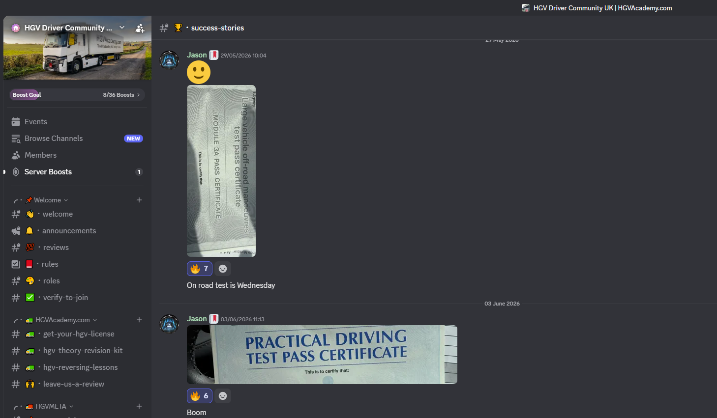 HGV Academy student celebrating passing Class 1