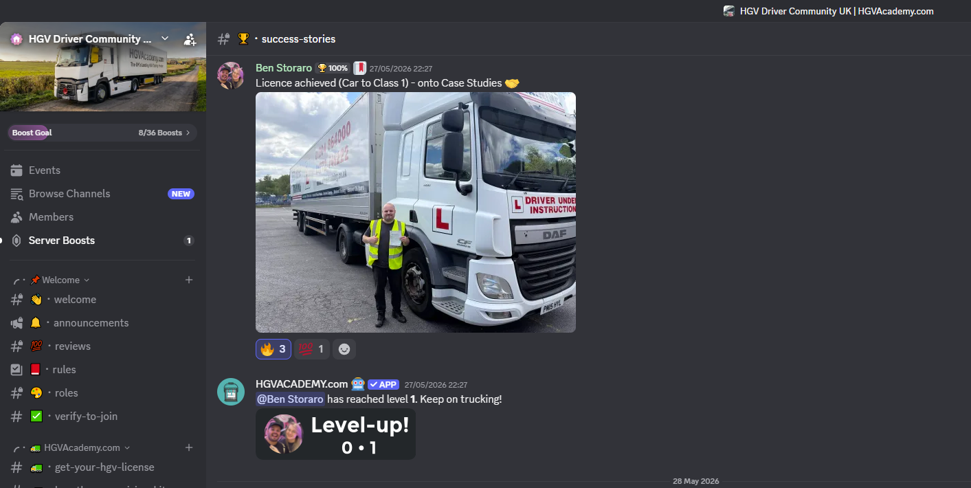 HGV Academy student sharing their pass on Discord